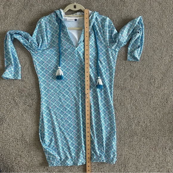 CABANA LIFE Preppy Blue/Pink Geo Drawstring Hooded Coverup Dress UPF 50 Size M - Picture 7 of 8